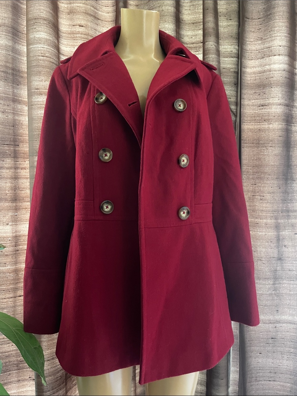 Michaels Women's Double-Breasted Wine Red Peacoat